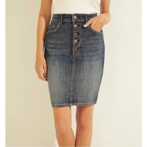 GUESS Denim Jean Skirt. Button-fly. Light distressing. Size 27